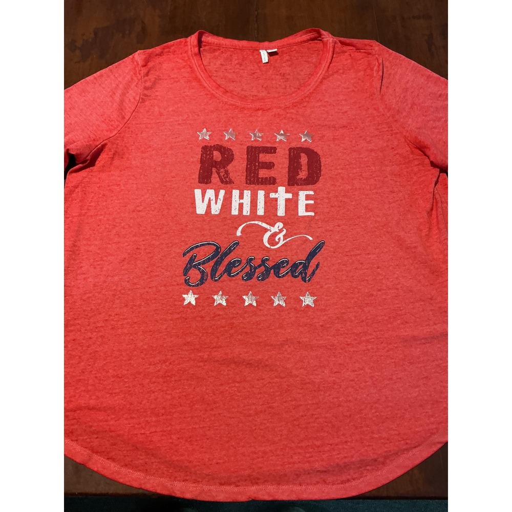 Cato Red White & Blessed Patriotic Graphic Tee Red Heathered Plus Size 18/20W